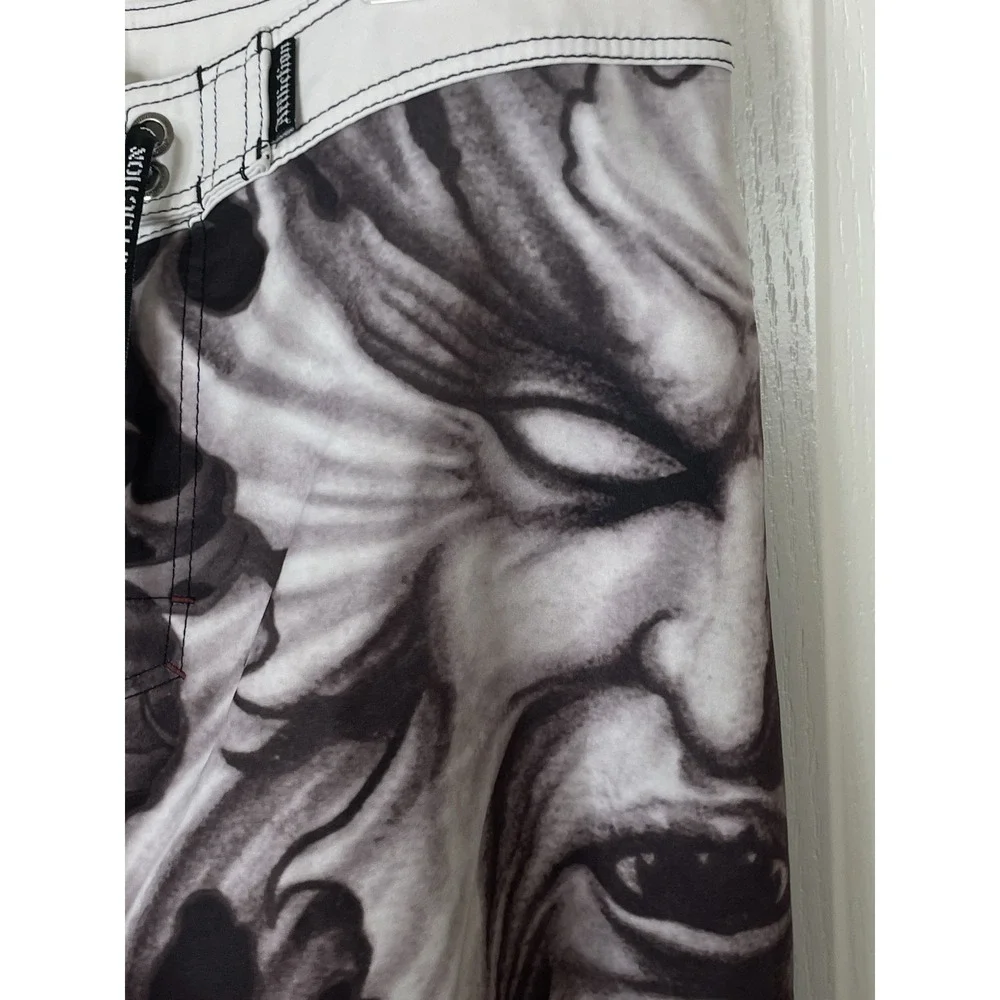 Affliction Board Shorts Mens 34 Brown Swim Trunks Gothic Skull Crosses MMA Y2K